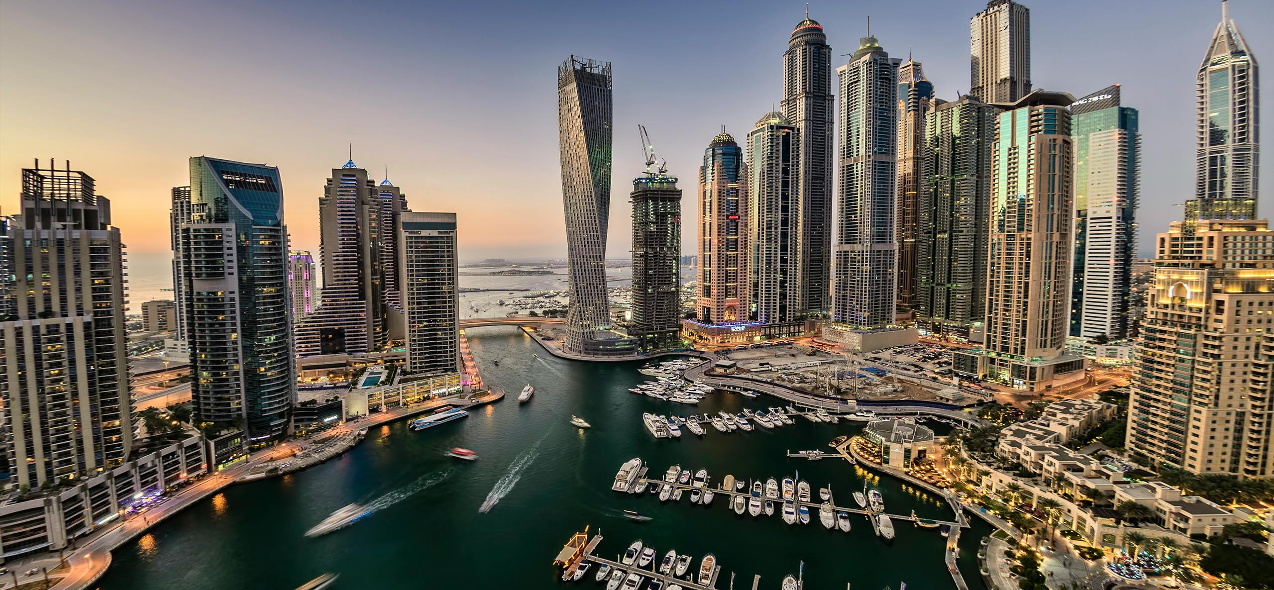 Colorful view of Dubai from decending aircraft